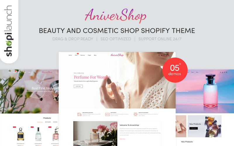AniverShop - Szépség- és kozmetikai üzlet érzékeny Shopify téma