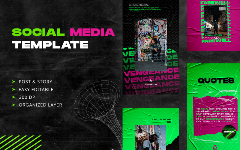 Download PSD шаблон "GreenSurf Instagram PSD Template" / GreenSurf Instagram PSD Template - PSD шаблон на тему дизайн и фотография art,banner,branding,brutalist,dark,design graphic,dope,fashion,green,illustration,instagram,instagram story,instagram story template,instagram template,neon,editable template