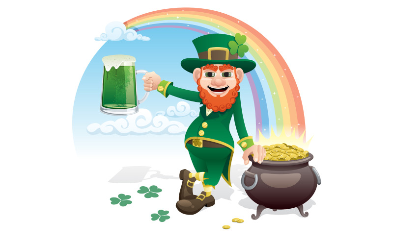 Download Иллюстрация "Leprechaun - Illustration" / Leprechaun - Illustration - Иллюстрация на тему графика st patricks day,saint patricks day,greeting card,leprechaun,pot,pot of gold,gold,beer,rainbow,character,fairy,dwarf,irish,culture