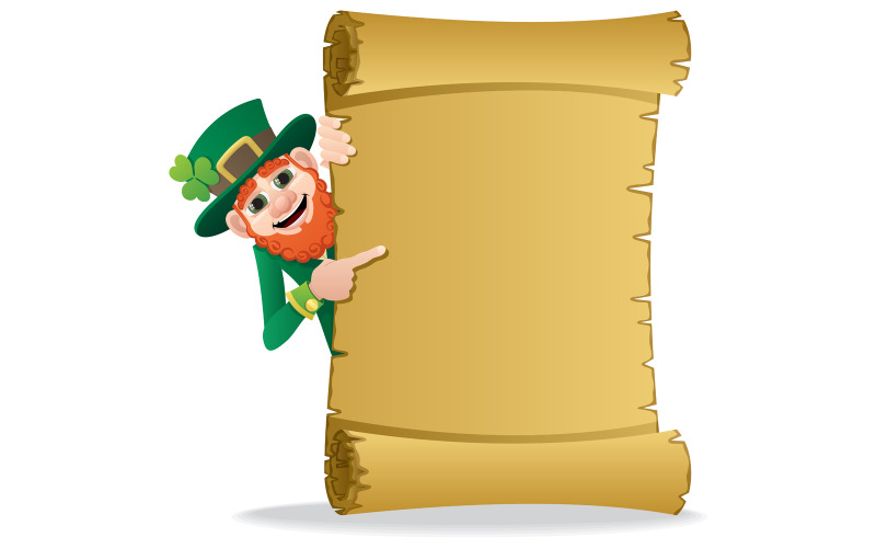 Download Иллюстрация "Leprechaun Scroll - Illustration" / Leprechaun Scroll - Illustration - Иллюстрация на тему графика leprechaun,scroll,greeting,card,list,message,parchment,paper,manuscript,frame,sign,banner,placard,sheet,cartoon,showing