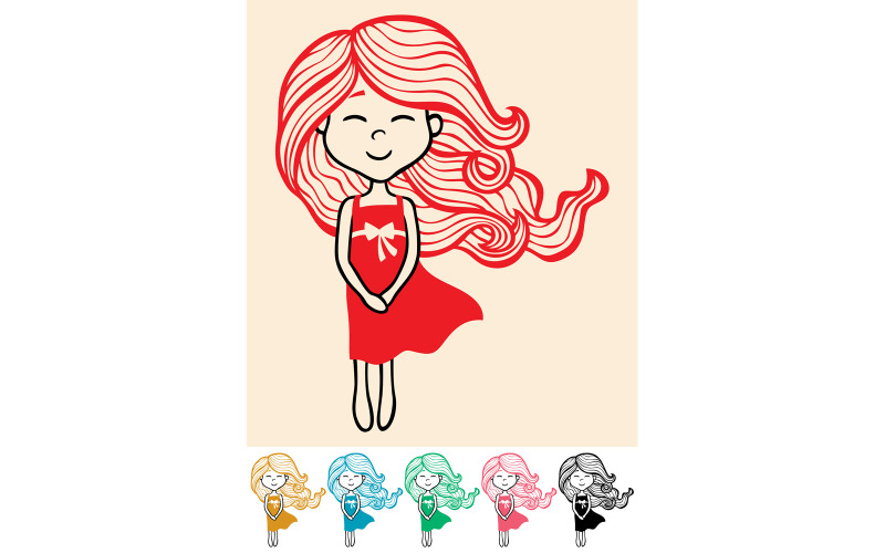 Download Иллюстрация "Little Girl 2 - Illustration" / Little Girl 2 - Illustration - Иллюстрация на тему графика girl,little,small,child,long,hair,dress,doodle,sketch,hand,draw,drawn,drawing,line,art,lineart,happy,smiling,joy,happiness