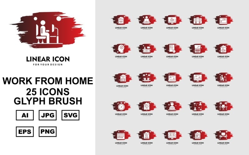 Download Набор иконок "25 Premium Work From Home Glyph Brush Icon Pack Set" / 25 Premium Work From Home Glyph Brush Icon Pack Set - Набор иконок home,offee,avatar,office,calendar,lcd,table,briefcase,laptop,setting,document,stopwatch,icon,icons