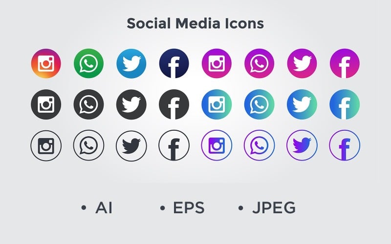 Redes sociales con conjunto de iconos de 6 variaciones diferentes