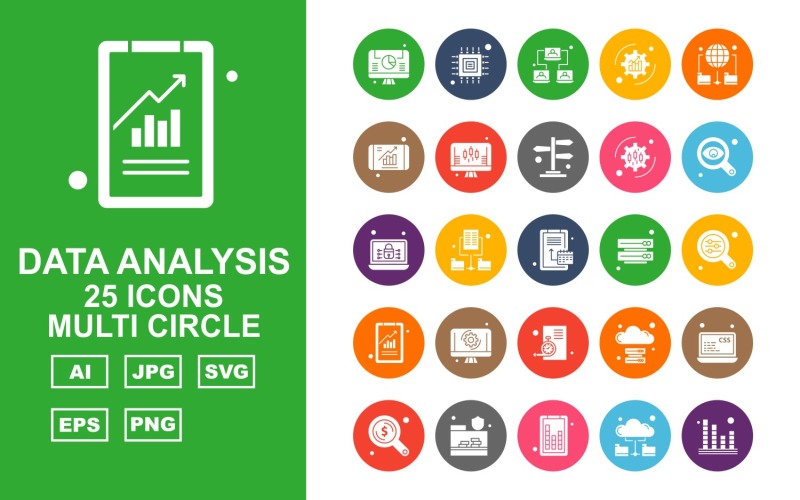 Sada ikon 25 Premium Data Analysis Multi Circle Icon Pack
