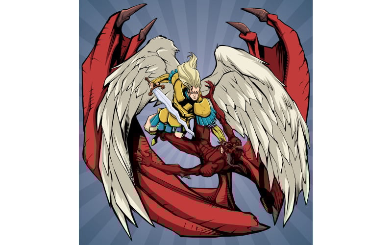 Download Иллюстрация "Angel versus Devil - Illustration" / Angel versus Devil - Illustration - Иллюстрация на тему графика michael,angel,archangel,saint,archangel michael,god,lord,heaven,satan,devil,evil,war,battle,fight,defeating,slaying,victory,warrior,soldier,knight