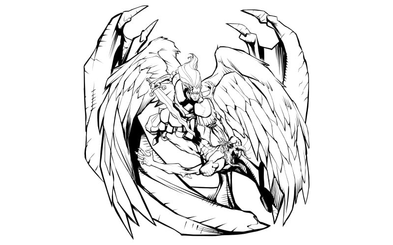 Angel versus Devil Line Art - Illustration - TemplateMonster