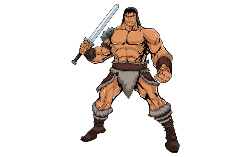Download Иллюстрация "Barbarian on White - Illustration" / Barbarian on White - Illustration - Иллюстрация на тему графика barbarian,warrior,conan,gladiator,savage,hero,character,fighter,hercules,sword,weapon,superhero,super,man,power,action,fantasy,battle,clenched,fist