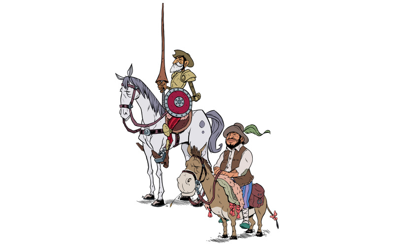 Beyaz üzerine Don Kişot ve Sancho Panza - İllüstrasyon