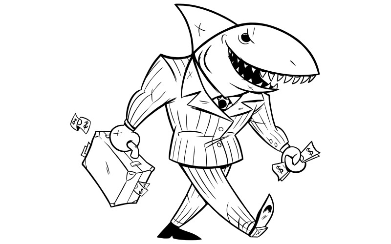 Download Иллюстрация "Business Shark Line Art - Illustration" / Business Shark Line Art - Illustration - Иллюстрация на тему графика business,shark,business shark,fish,man,businessman,manager,ceo,character,office,worker,person,tank,successful,success,finance,financial,funny,entrepreneur,banker