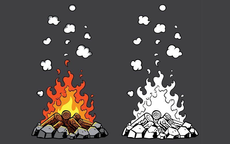 Download Иллюстрация "Campfire - Illustration" / Campfire - Illustration - Иллюстрация на тему графика campfire,bonfire,fire,fireplace,flame,camping,stone,circle,rock,burning,outdoor,firewood,wood,log,coloring book,coloring,book,black and white,line art,drawing