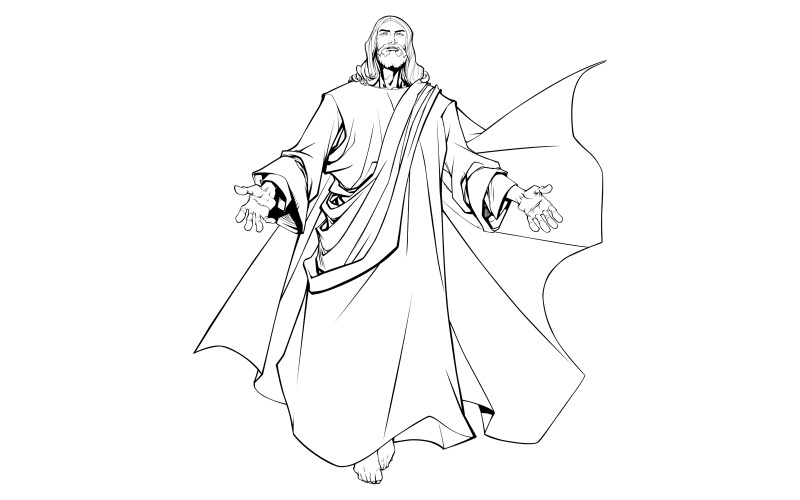 Dessin au trait Jésus bras ouverts - Illustration