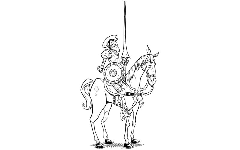Download Иллюстрация "Don Quixote Line Art - Illustration" / Don Quixote Line Art - Illustration - Иллюстрация на тему графика don quixote,don quijote,mancha,don quijote de la mancha,novel,character,servantes,miguel de cervantes saavedra,spain,spanish,culture,literature,hidalgo,knight,chivalry,horse,rocinante,adult