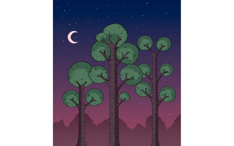 Ilustração de floresta à noite