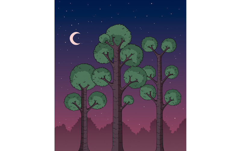 Download Иллюстрация "Forest at Night - Illustration" / Forest at Night - Illustration - Иллюстрация на тему графика forest,night,tree,outdoor,wood,drawing,line art,vector,cartoon,illustration,clip art,clipart,design element,landscape