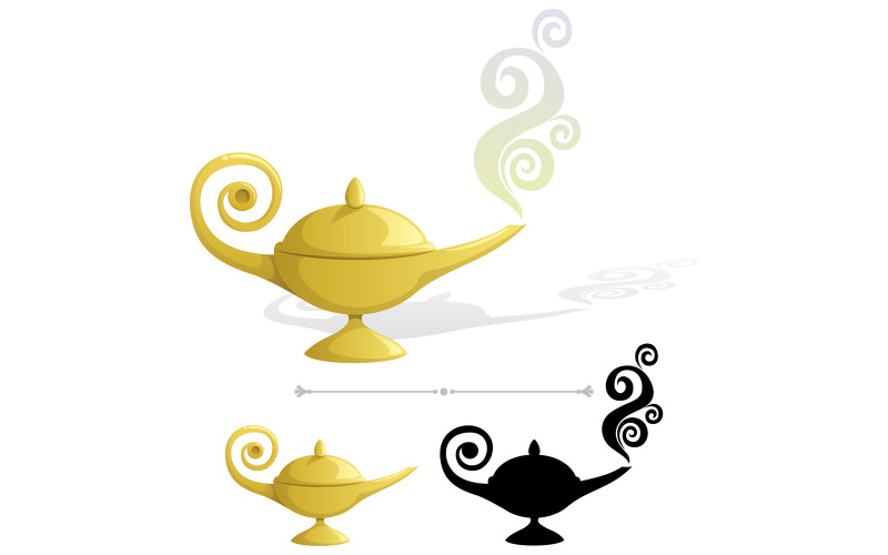 Download Иллюстрация "Magic Lamp - Illustration" / Magic Lamp - Illustration - Иллюстрация на тему графика magic lamp,magic,lamp,oil lamp,silhouette,aladdin,genie,wish,wishing,smoke,shadow,arabia,fairy tale,fantasy,arabian nights,vector,cartoon,illustration,clip art