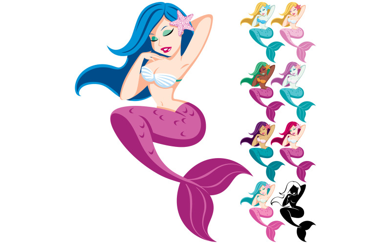 Download Иллюстрация "Mermaid - Illustration" / Mermaid - Illustration - Иллюстрация на тему графика mermaid,siren,nymph,cartoon,isolated,white,background,girl,female,woman,smiling,cute,pretty,little,sexy,beautiful,character,creature,fantasy,mythical