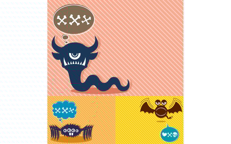 Download Иллюстрация "Monster Backgrounds 4 - Illustration" / Monster Backgrounds 4 - Illustration - Иллюстрация на тему графика background,wallpaper,monster,character,creature,freak,animal,cartoon,horizontal,a4,design element,banner,greeting,card,vector,illustration,copyspace,copy space