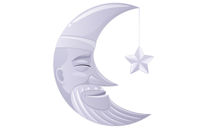 Download Иллюстрация "Moon - Illustration" / Moon - Illustration - Иллюстрация на тему графика moon,crescent,cartoon,cartoonish,cartoony,face,star,sleep,sleeping,night,funny,fun,character,lace,hat,smile,smiling,cute,happy,symbol