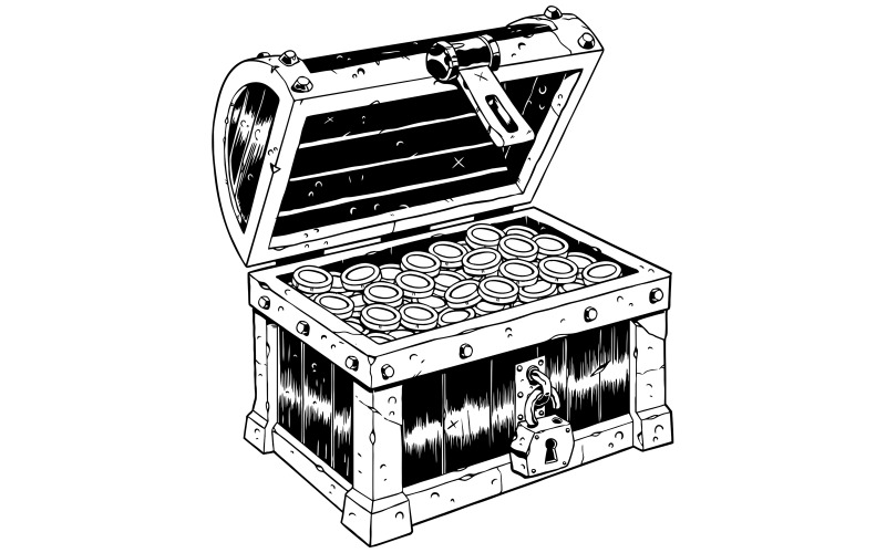 Download Иллюстрация "Treasure Chest Line Art - Illustration" / Treasure Chest Line Art - Illustration - Иллюстрация на тему графика chest,treasure,treasure chest,gold,precious metal,vector,illustration,box,open,wooden,money,old,wealth,isolated,cartoon,pirate,icon,vintage,full,coin
