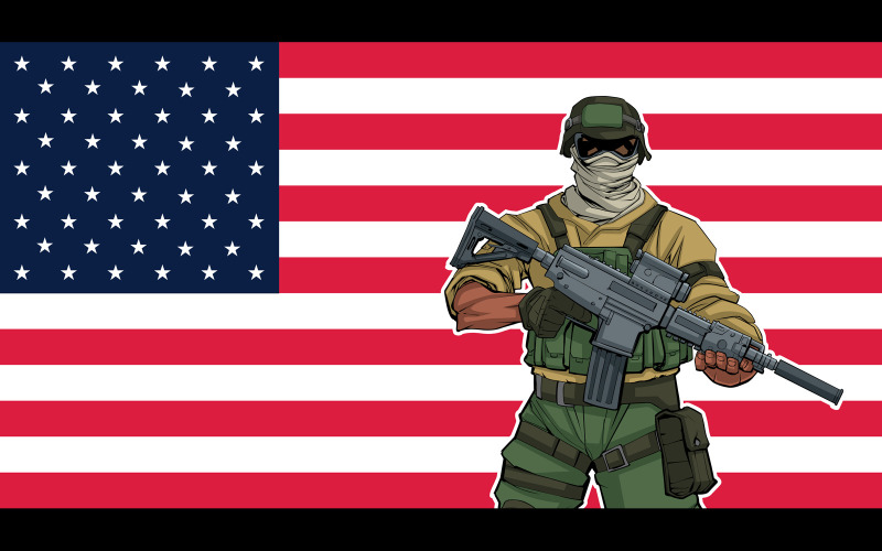 Download Иллюстрация "American Soldier Background - Illustration" / American Soldier Background - Illustration - Иллюстрация на тему графика soldier,marine,ranger,special forces,gi,troops,trooper,navy,navy seal,infantry,military,army,us,usa,american,united states of america,flag,banner,background,pride