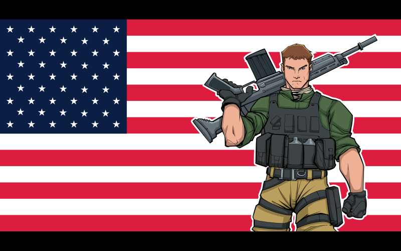 Download Иллюстрация "American Soldier Background - Illustration" / American Soldier Background - Illustration - Иллюстрация на тему графика soldier,marine,ranger,special forces,gi,troops,trooper,navy,navy seal,infantry,military,army,us,usa,american,united states of america,flag,banner,background,pride