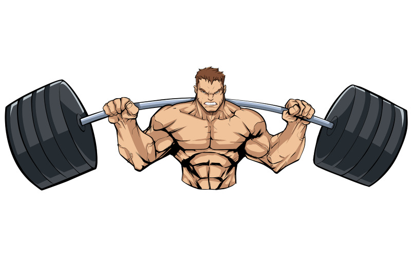 Download Иллюстрация "Bodybuilder Gym Mascot Grit - Illustration" / Bodybuilder Gym Mascot Grit - Illustration - Иллюстрация на тему графика bodybuilder,gym,fitness,mascot,symbol,athlete,character,muscular,soldier,hero,super,superhero,man,grit,gritting,grin,angry,squats,exercise,body