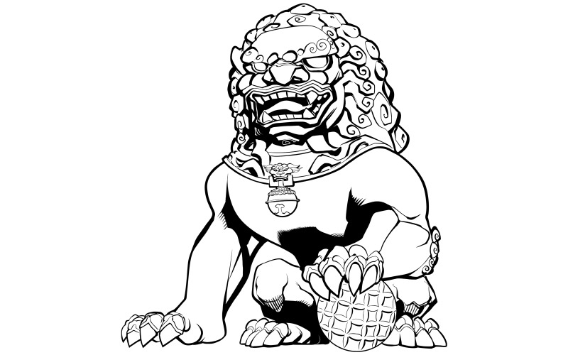 Chinese Lion Line Art - Illustration