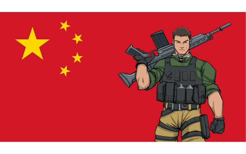 Download Иллюстрация "Chinese Soldier Background - Illustration" / Chinese Soldier Background - Illustration - Иллюстрация на тему графика soldier,marine,ranger,special forces,gi,troops,trooper,navy,navy seal,infantry,military,army,china,chinese,peoples republic of china,flag,banner,background,pride,propaganda