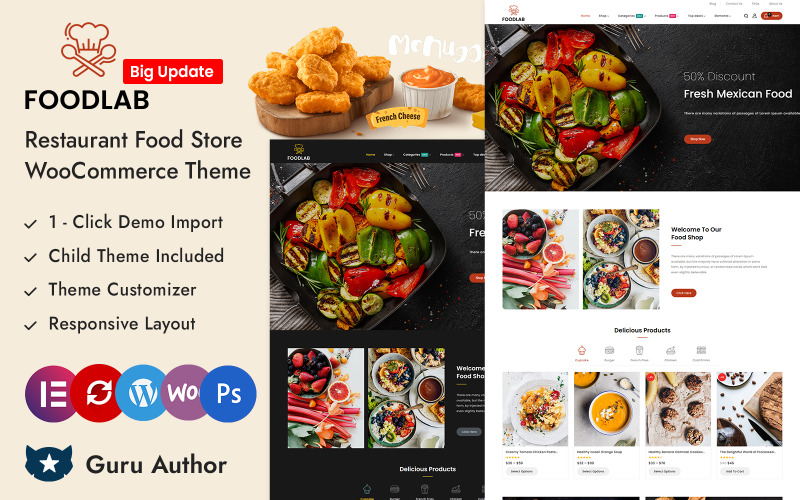 FoodLab - responsywny motyw dla restauracji, sklepu spożywczego Elementor WooCommerce