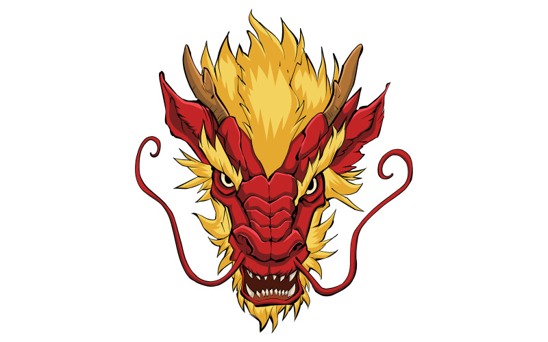 Китайский дракон голова красный - Иллюстрация