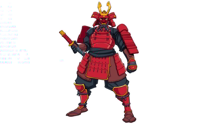 Download Иллюстрация "Samurai Warrior Red - Illustration" / Samurai Warrior Red - Illustration - Иллюстрация на тему графика samurai,warrior,fighter,assassin,ronin,rounin,asian,japanese,knight,character,soldier,figure,sword,katana,blade,helm,comic,style,book,black