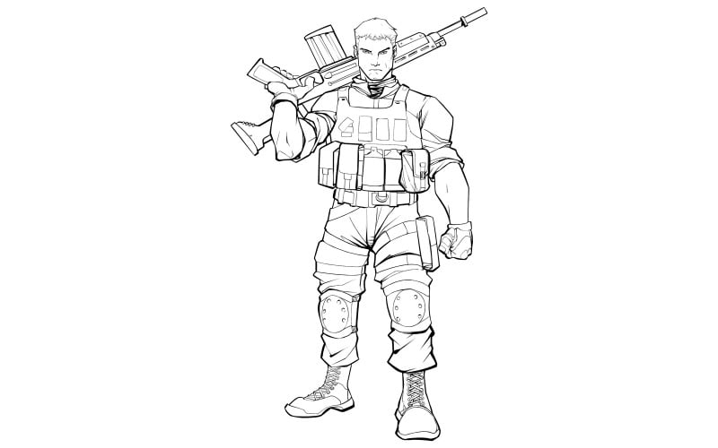 Soldier Line Art - Illustration #145552 - TemplateMonster