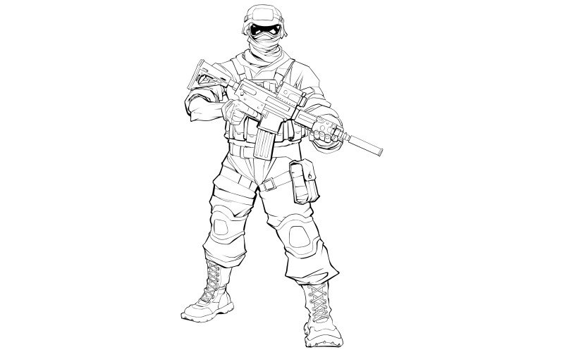 Soldier Line Art - Illustration #145554 - TemplateMonster