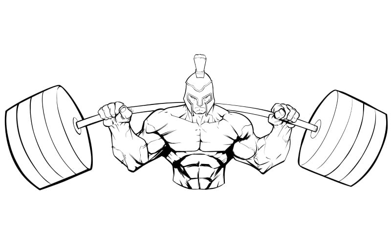 Download Иллюстрация "Spartan Gym Mascot Line Art - Illustration" / Spartan Gym Mascot Line Art - Illustration - Иллюстрация на тему графика spartan,warrior,gladiator,bodybuilder,gym,fitness,mascot,symbol,athlete,character,muscular,soldier,300,hero,super,superhero,man,angry,squats,exercise