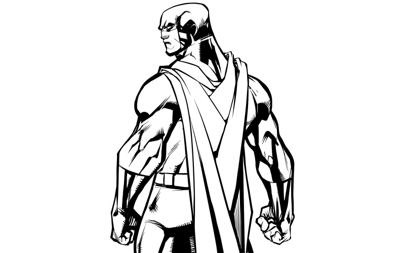 Superhero Back Battle Mode Strichzeichnungen - Illustration