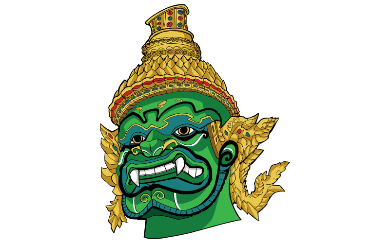 Download Иллюстрация "Thai Demon Green - Illustration" / Thai Demon Green - Illustration - Иллюстрация на тему графика thai,giant,demon,god,guardian,king,monster,thailand,asia,asian,siam,southeast asia,khon,culture,head,face,portrait,avatar,mask,mascot