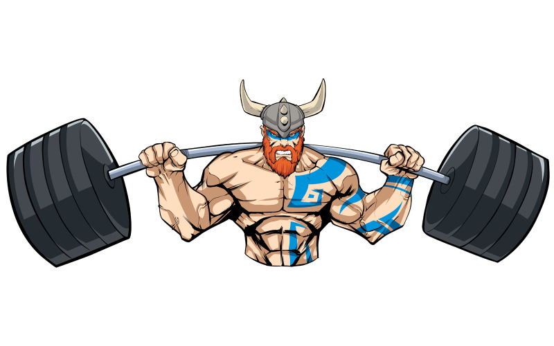 Download Иллюстрация "Viking Gym Mascot Grit - Illustration" / Viking Gym Mascot Grit - Illustration - Иллюстрация на тему графика viking,warrior,bodybuilder,gym,fitness,mascot,symbol,athlete,character,muscular,soldier,hero,super,superhero,man,grit,gritting,grin,angry,squats