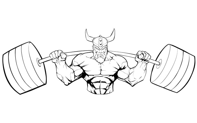 Download Иллюстрация "Viking Gym Mascot Grit Line Art - Illustration" / Viking Gym Mascot Grit Line Art - Illustration - Иллюстрация на тему графика viking,warrior,bodybuilder,gym,fitness,mascot,symbol,athlete,character,muscular,soldier,hero,super,superhero,man,grit,gritting,grin,angry,squats