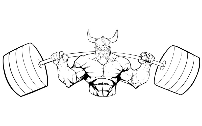 Download Иллюстрация "Viking Gym Mascot Grit Line Art - Illustration" / Viking Gym Mascot Grit Line Art - Illustration - Иллюстрация на тему графика viking,warrior,bodybuilder,gym,fitness,mascot,symbol,athlete,character,muscular,soldier,hero,super,superhero,man,angry,squats,exercise,body,barbell