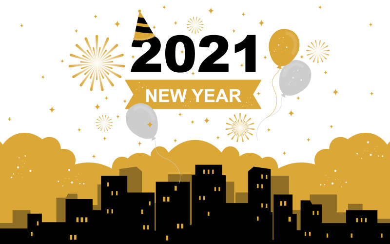 Download Иллюстрация "Fireworks New Year - Illustration" / Fireworks New Year - Illustration - Иллюстрация на тему графика city,firework,happy,new,year,holiday,greeting,card,background,vector,illustration,concept,2021,celebrate,banner,text,festive,graphic,party,wallpaper