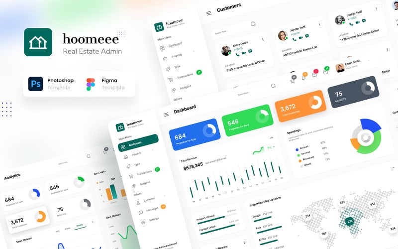 Hoomeee - Real Estate Admin Dashboard Figma and PSD Template UI Elements