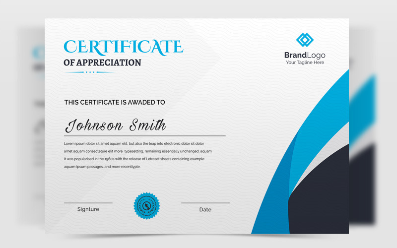 Plantilla de certificado de certificado de logros cian y negro