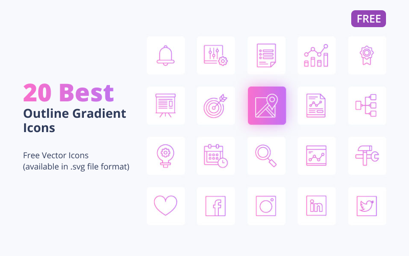 Set di 20 icone gradiente di contorno gratuito