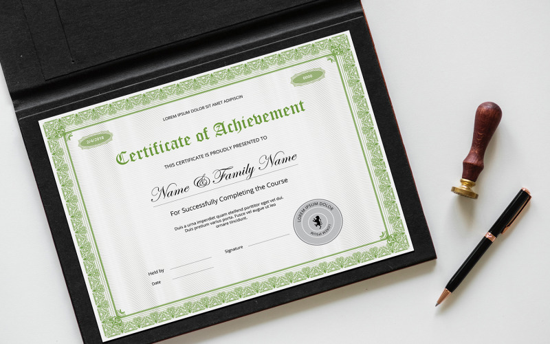 Download Шаблон сертификата "Sistec Achievement Certificate Template" / Sistec Achievement Certificate Template - Шаблон сертификата на тему графика certificate,template,achievement,multipurpose,green,white,us letter,academic,classic,clean,minimal,creative,modern,award,completion