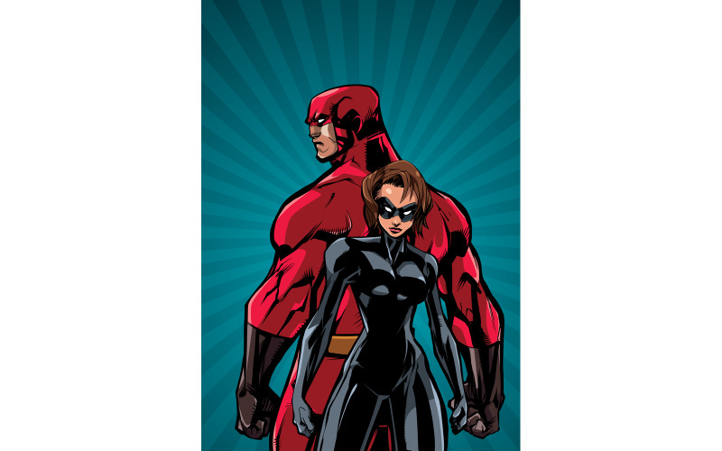 Superhero Couple Ray Light Vertical Background - Illustration