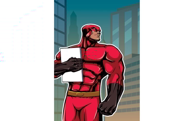 Download Иллюстрация "Superhero Holding Book in City Vertical - Illustration" / Superhero Holding Book in City Vertical - Illustration - Иллюстрация на тему графика man,hero,superhero,super,powerful,power,comic,comic strip,book,magazine,holding,carrying,bringing,propaganda,poster,city,cityscape,background,landscape,illustration