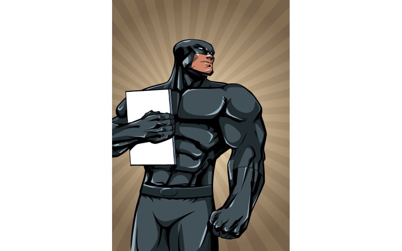 Download Иллюстрация "Superhero Holding Book Ray Light Vertical - Illustration" / Superhero Holding Book Ray Light Vertical - Illustration - Иллюстрация на тему графика man,hero,superhero,super,powerful,power,comic,comic strip,book,magazine,holding,carrying,bringing,propaganda,poster,abstract,ray,light,sunlight,background