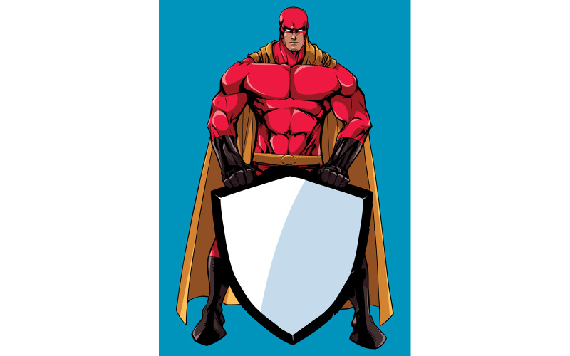 Download Иллюстрация "Superhero Holding Shield - Illustration" / Superhero Holding Shield - Illustration - Иллюстрация на тему графика superhero,super,hero,man,shield,security,concept,justice,savior,defender,protector,power,comic,book,standing,strength,muscular,body,male,macho