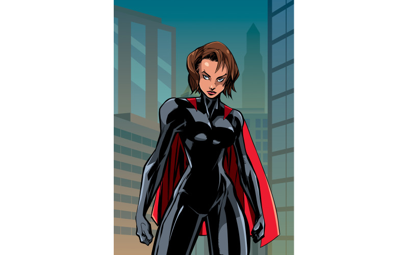 Download Иллюстрация "Superheroine Battle Mode City Vertical - Illustration" / Superheroine Battle Mode City Vertical - Illustration - Иллюстрация на тему графика woman,girl,female,super,heroine,superhero,superheroine,hero,mask,city,cityscape,landscape,background,night,dark,cartoon,strong,powerful,power,strength