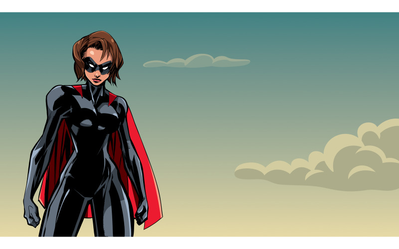 Download Иллюстрация "Superheroine Battle Mode Sky - Illustration" / Superheroine Battle Mode Sky - Illustration - Иллюстрация на тему графика woman,girl,female,super,heroine,superhero,superheroine,hero,mask,sky,cloudscape,cloud,landscape,background,cartoon,strong,powerful,power,strength,muscular